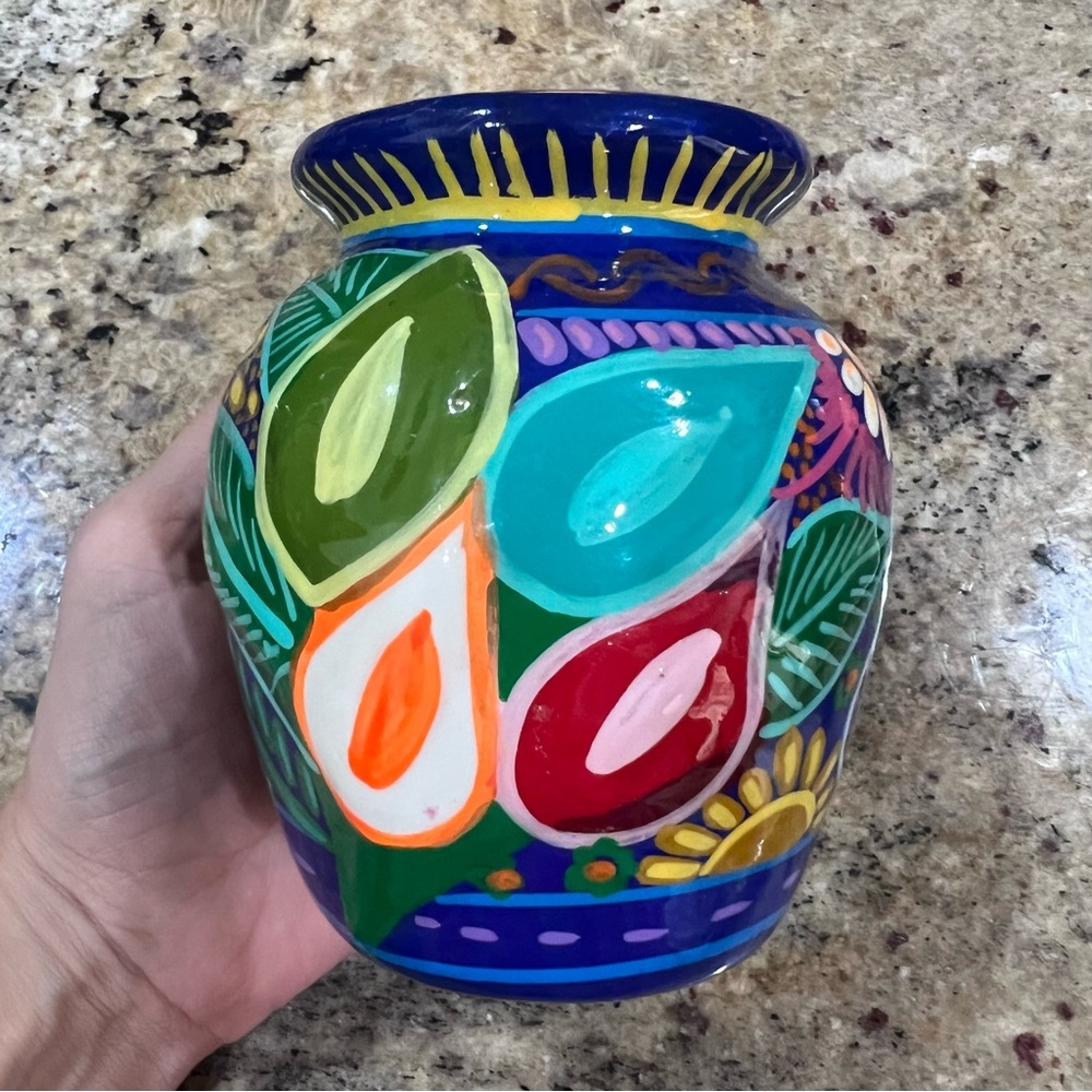 Neon Vintage Handmade Hand Painted Vase from Mexico